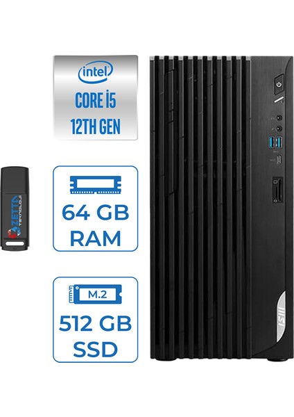 Pro DP180 Intel Core I5 12400 64GB 512GB SSD Intel UHD Grafik Windows 11 Pro Masaüstü Bilgisayar MS422XTRP16 + Zettausbbellek