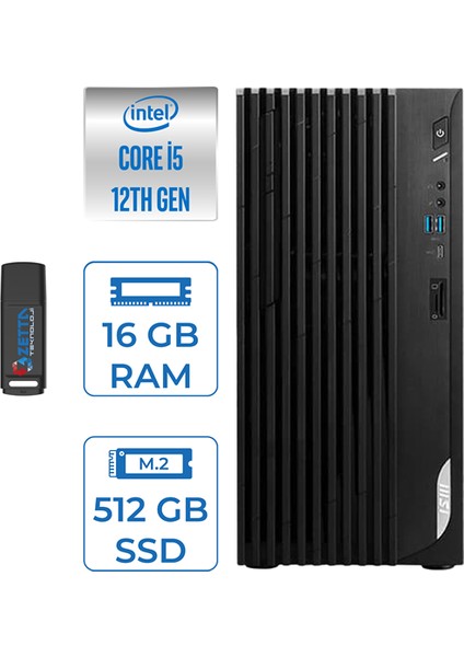 Pro DP180 Intel Core I5 12400 16GB 512GB SSD Intel UHD Grafik Windows 11 Pro Masaüstü Bilgisayar MS422XTRP20 + Zettausbbellek