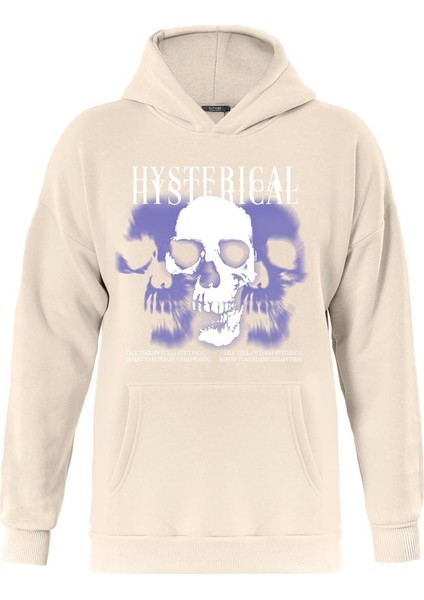 Hysterigal Baskılı Kapüşonlu Içi Yumuşak Polarlı Oversize Sweatshirt - Bej