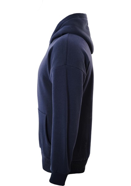 Powder Pink Baskılı Kapüşonlu Içi Yumuşak Polarlı Oversize Sweatshirt - Lacivert modelleri