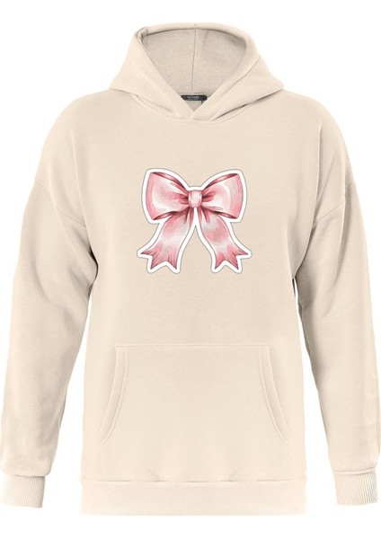 Powder Pink Baskılı Kapüşonlu Içi Yumuşak Polarlı Oversize Sweatshirt - Bej