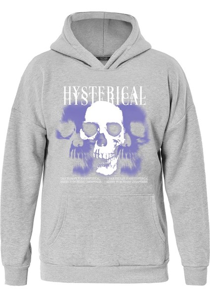 Hysterigal Baskılı Kapüşonlu Içi Yumuşak Polarlı Oversize Sweatshirt - Gri