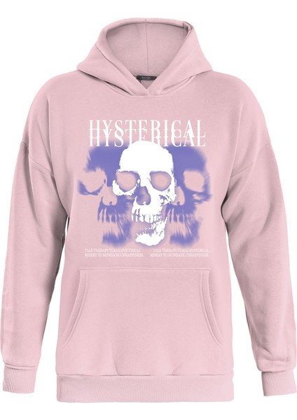 Hysterigal Baskılı Kapüşonlu Içi Yumuşak Polarlı Oversize Sweatshirt - Pembe