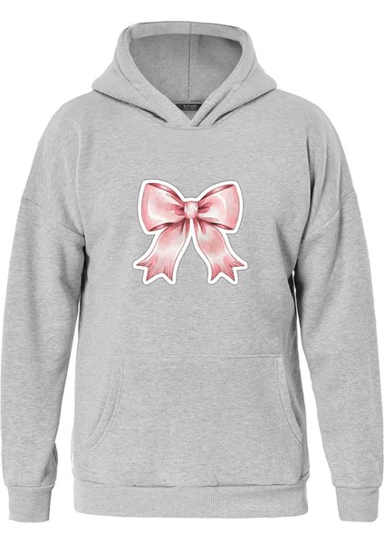 Powder Pink Baskılı Kapüşonlu Içi Yumuşak Polarlı Oversize Sweatshirt - Gri