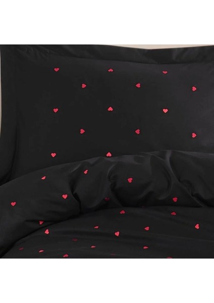 Premium Lubow Siyah - Poplin Çift Kişilik Nakışlı Nevresim Takımı