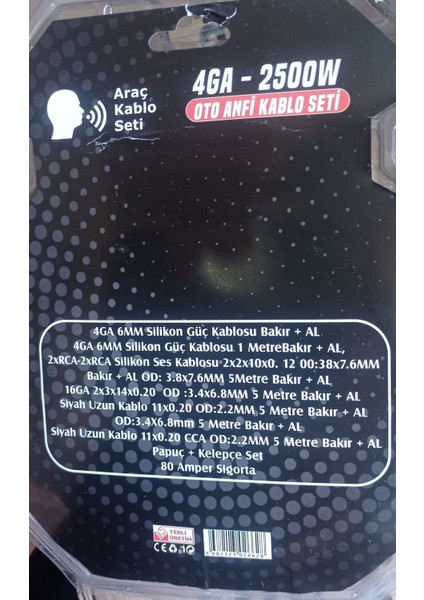 Oto Anfi Kablo Seti Full 4ga 2500W Vakumlu