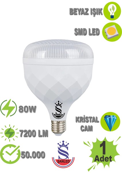 80W Kristal Tasarruflu E27 Beyaz Işık Torch LED Ampul