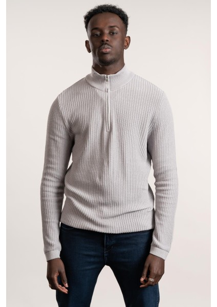 Fbı Fermuarlı Balıkçı Kendinden Çizgili Örgülü Likralı Slimfit Triko Kazak fiyatları