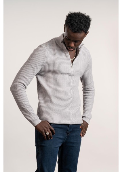 Fbı Fermuarlı Balıkçı Kendinden Çizgili Örgülü Likralı Slimfit Triko Kazak indirimleri