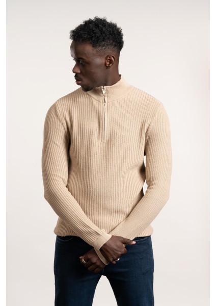 Fbı Fermuarlı Balıkçı Kendinden Çizgili Örgülü Likralı Slimfit Triko Kazak fiyatları