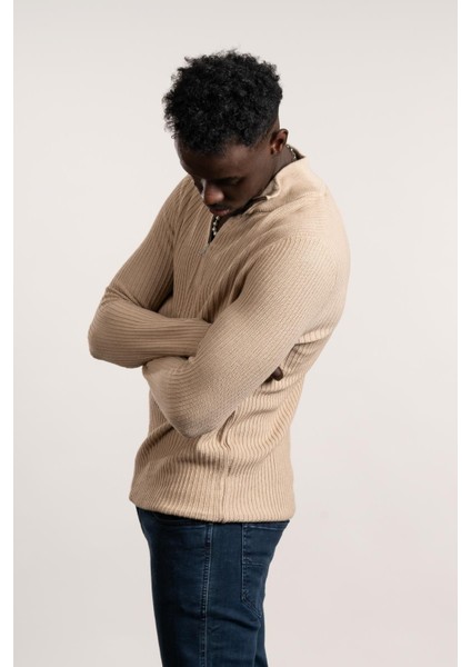 Fbı Fermuarlı Balıkçı Kendinden Çizgili Örgülü Likralı Slimfit Triko Kazak fırsatları