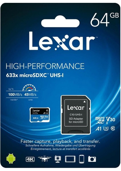 64GB 633X 100MB/S Sd Adaptörlü Microsdxc Hafıza Kartı fiyatları