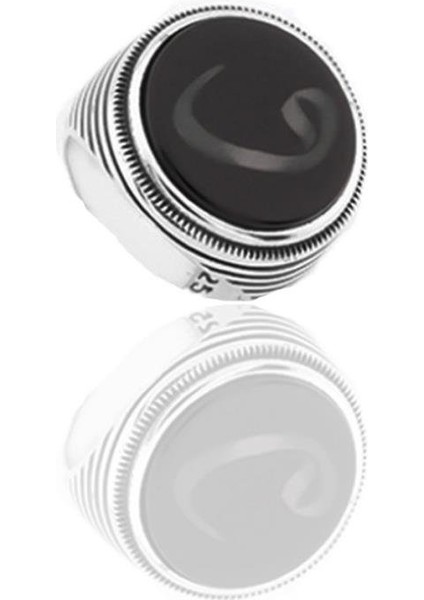 Onix Taş Üzerine Vav Işlemeli Gümüş Erkek Yüzük