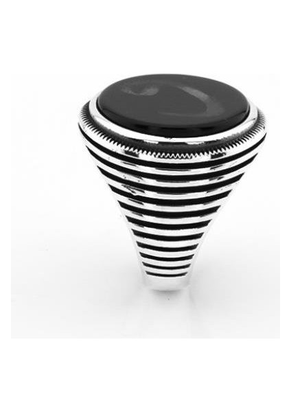 Onix Taş Üzerine Vav Işlemeli Gümüş Erkek Yüzük fiyatları