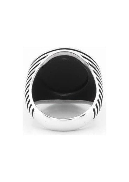 Onix Taş Üzerine Vav Işlemeli Gümüş Erkek Yüzük modelleri