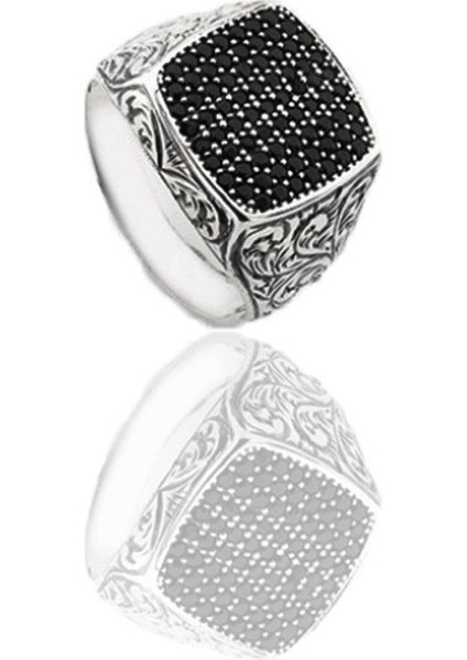 Siyah Zirkon Taşlı Kalem Işi Erkek Yüzüğü