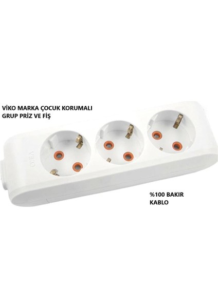 3x1,5 Ttr Kablo Bakır Kablo Üçlü Grup Priz (Uzatma-Seyyar) fiyatları