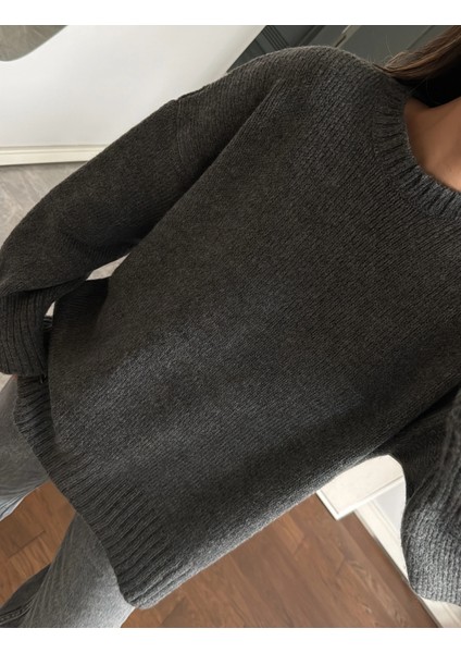 Premium Bisiklet Yaka Basic Oversize Triko Kazak