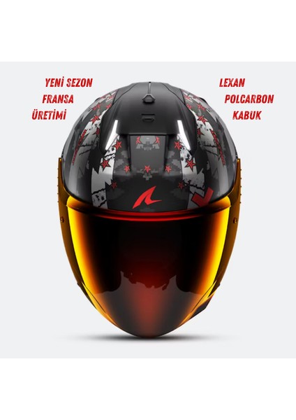 Skwal I3 Jet Hellcat Stop Lambalı ve Sis Farlı Açık Kask (Dar Kalıp)