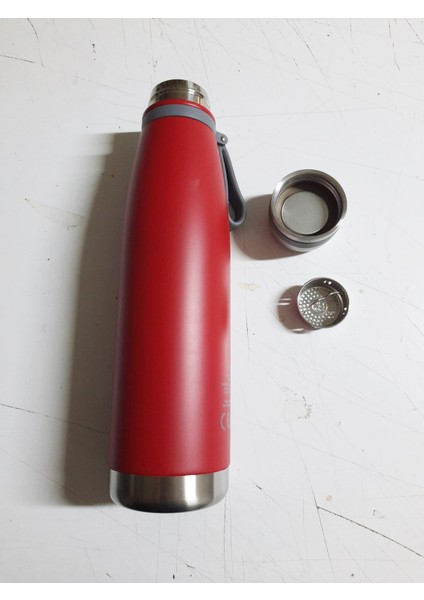 Çift Kat Paslanmaz Çelik Bardaklı 850 ml Taşıma Şeritli Termos Kamp Bebek Mama TERMOSU-8691