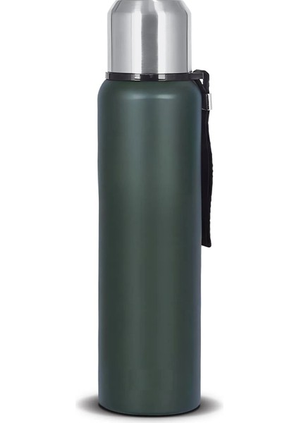 Çift Kat Paslanmaz Çelik Bardaklı 750 ml Taşıma Şeritli Termos Kamp Bebek Mama Termosu -8690