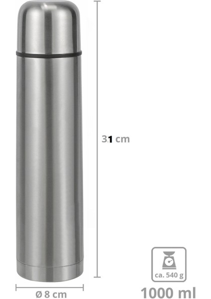 Sıcak Soğuk Korumalı Çelik Termos 1 Litre - Çift Kapaklı Aç Kapa Düğmeli Seyahat Tipi TERMOS-777 Hc