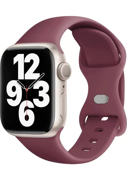 Apple Watch Mat Silikon Kordon 42/44/45/49 mm Uyumlu Mürdüm