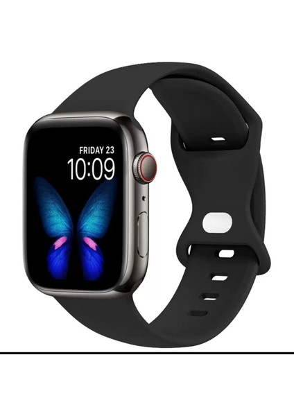 Apple Watch Mat Silikon Kordon 42/44/45/49 mm Uyumlu Siyah