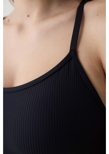 Ribbed Micro Bonding Siyah Üst