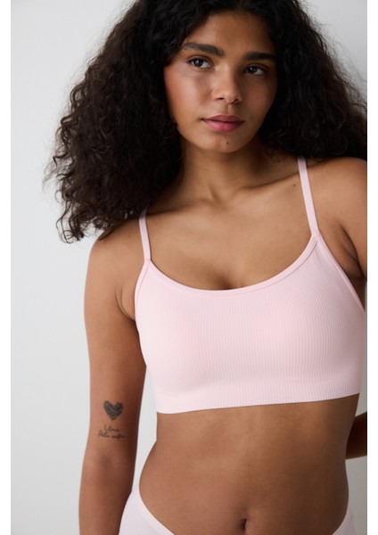 Ribbed Micro Bonding Pembe Üst