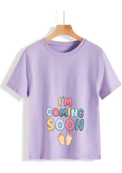 Yeni Anne Olucaklara I'm Coming Soon Baskılı Oversize Tişört Hamile T-Shirt