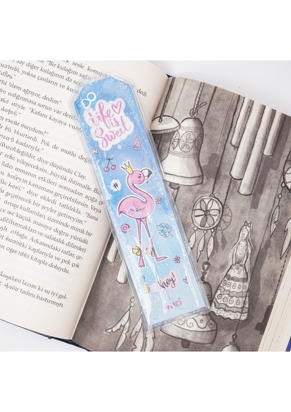 Flamingo Desenli Simli Sulu Kitap Ayracı