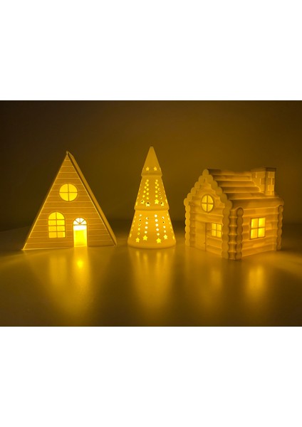 3lü Set LED Mum Işıklı Yılbaşı Noel Çam Ağacı Ev Evler Tealight 3 Adet LED Mum Dahıl