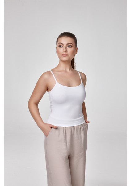 Kadın Ince Askılı T-Shirt Body Fıt Kalıp