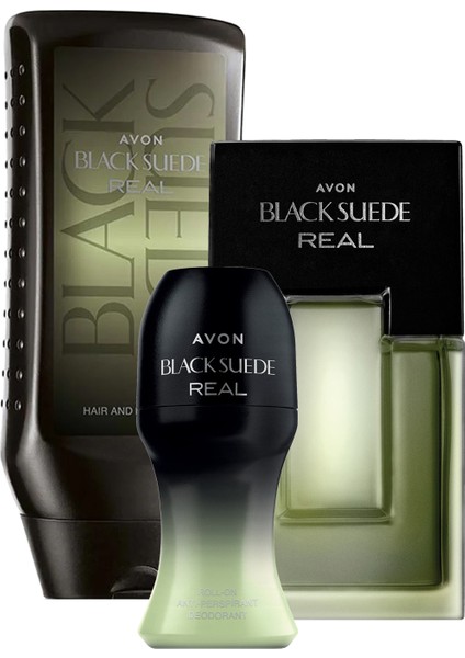 Black Suede Real Erkek Parfüm Rollon ve Saç Vücut Şampuanı Paketi