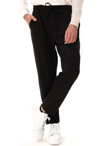 Erkek Siyah Slim Fit Lastikli Jogger Pantolon