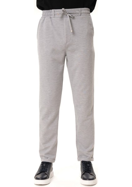 Erkek Gri Slim Fit Lastikli Jogger Pantolon