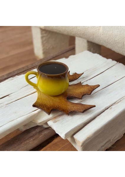 El Yapımı Çınar Yaprak Figürlü Çay ve Kahve Fincanı Seti, 1 Kişilik