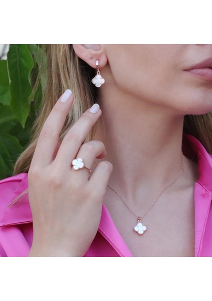 Ikonik Alhambra Sedef Taşlı Rose Gold Kaplama Gümüş Set