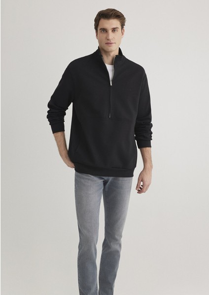 Yarı Fermuarlı Siyah Sweatshirt 0S10331-900 fiyatları
