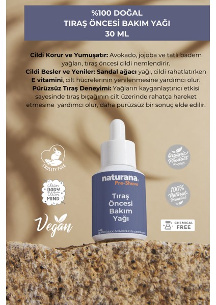 Doğal Tıraş Öncesi Bakım Yağı 30 ml Koruyucu Nemlendirici Pürüzsüz Tıraş