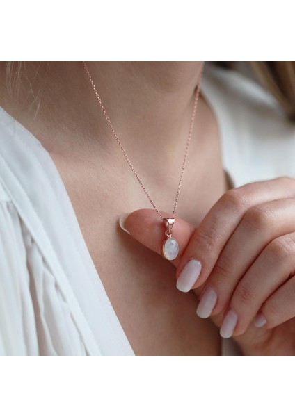 Ay Taşlı Rose Gold Kaplama Doğal Taş Gümüş Kolye fiyatları