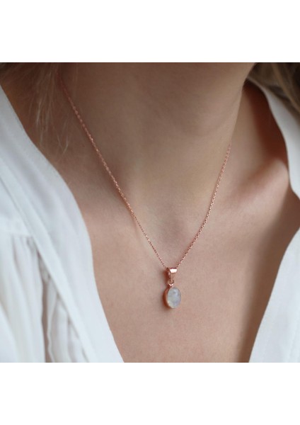 Ay Taşlı Rose Gold Kaplama Doğal Taş Gümüş Kolye modelleri