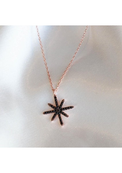 Siyah Zirkon Taşlı Rose Gold Kaplama Gümüş Kolye fiyatları
