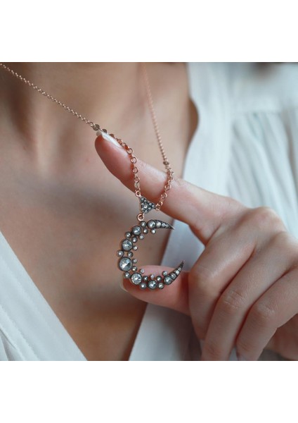 Elmas Montür Hilal Rose Gold Kaplama Gümüş Kolye fırsatları
