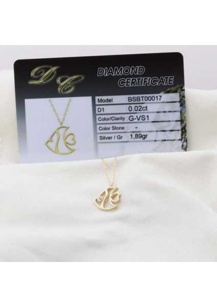 Pırlanta Taş Balık 0.02 Ct Gold Micron Kaplama Gümüş Kolye fiyatları