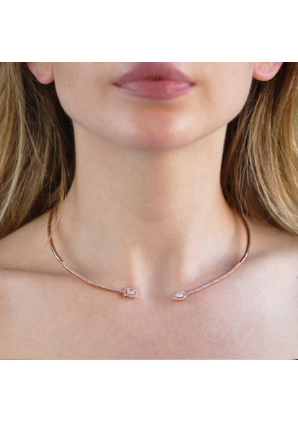 Baget ve Damla Taşlı Rose Gold Kaplama Choker Gümüş Kolye fiyatları