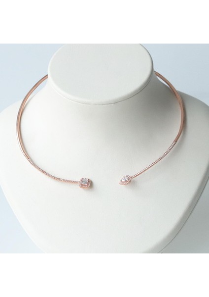Baget ve Damla Taşlı Rose Gold Kaplama Choker Gümüş Kolye modelleri