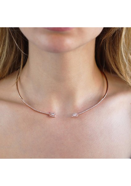 Baget ve Damla Taşlı Rose Gold Kaplama Choker Gümüş Kolye fırsatları