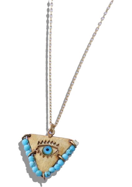 Turkuaz Taşlı Gold Kaplama Tılsım Kolye fiyatları